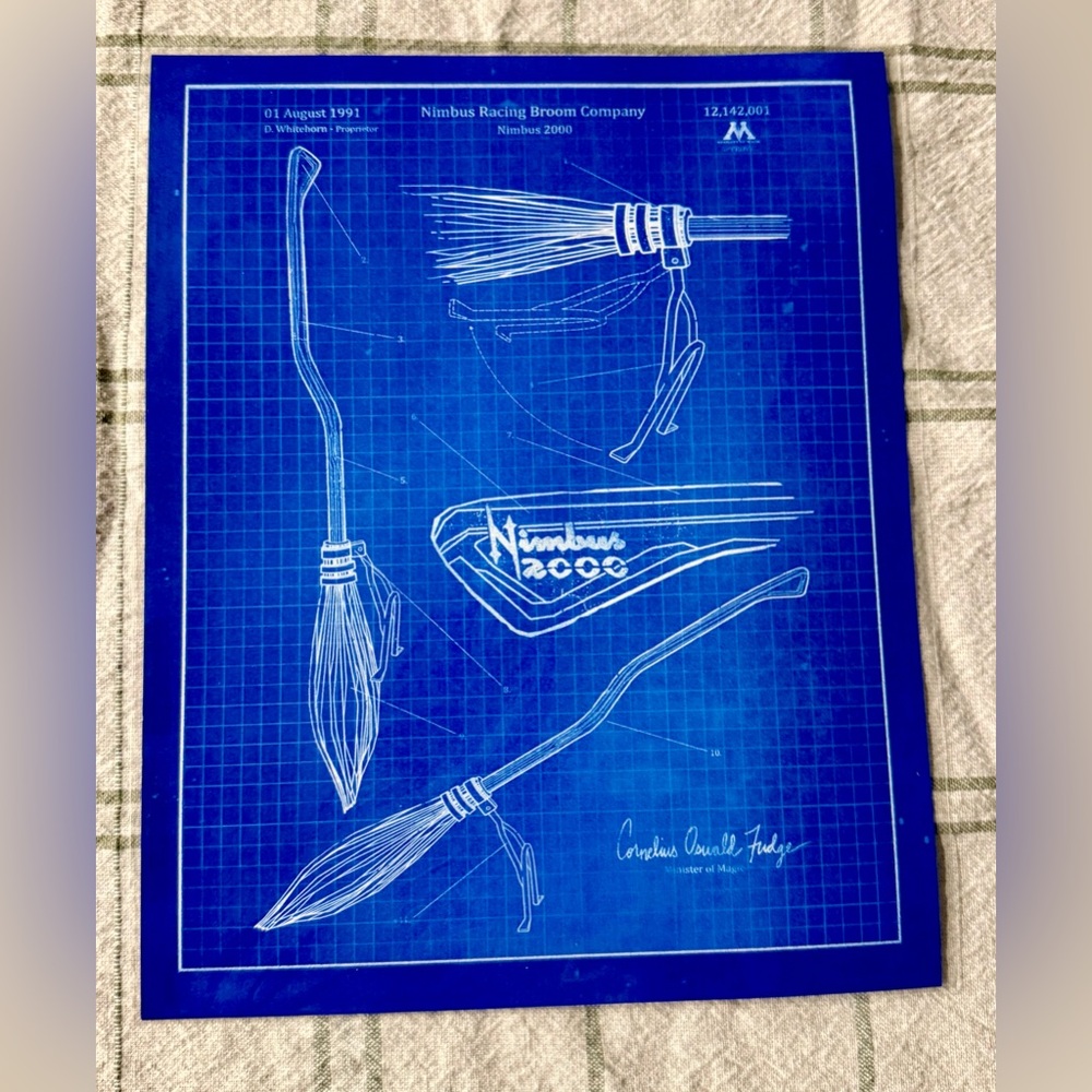 Harry Potter Nimbus 2000 Blueprint Art Print – Accio Box – 8x10 Cardstock